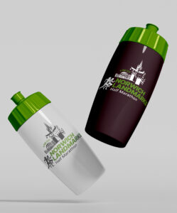 Norwich Landmarks half marathon logo mockup on drink bottles