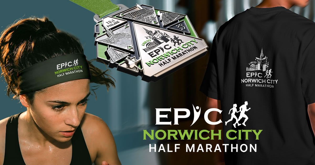 Montage of EPIC Norwich City Half Marathon branding